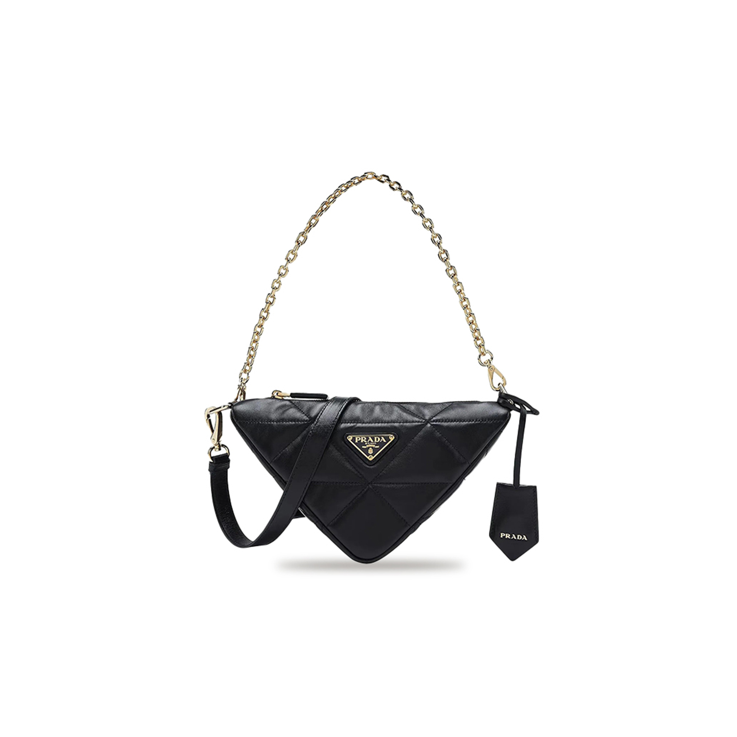 PRADA METAL TRIANGLE LOGO ZIP CLOSURE SOFT LAMBSKIN SHOULDER BAG 1BC190 (26*15*11cm)